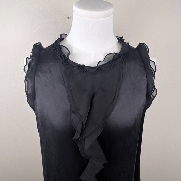 KENAR Silk Ruffled High Neck Blouse in Black - Picture 4 of 10
